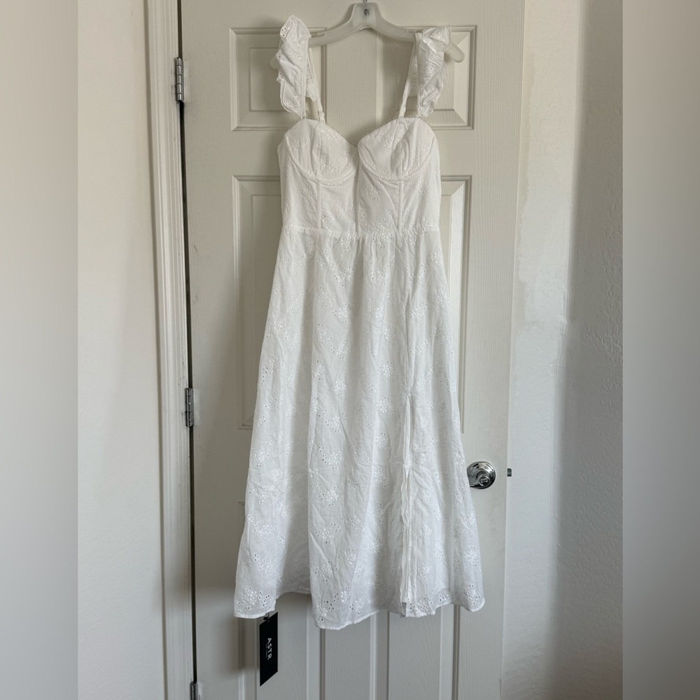 ASTR The Label Wedelia Ruffle Strap Eyelet Corset Midi Dress